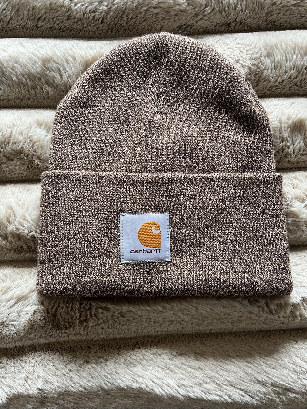 Carhartt Heathered Tan Cuffed Beanie with Logo Patch